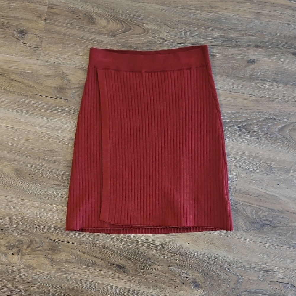 Free People Red Ribbed Faux Wrap Skirt